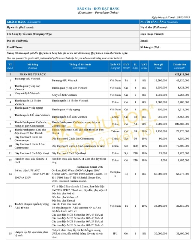 Bảng giá thi công phòng server
